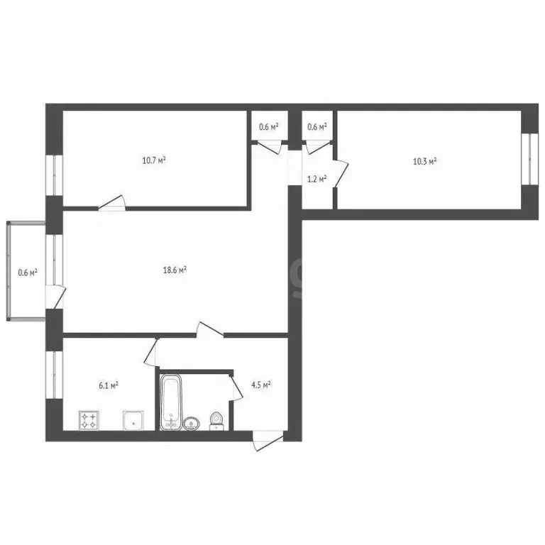 3-к кв. Севастополь ул. Хрусталева, 39 (56.5 м) - Фото 1