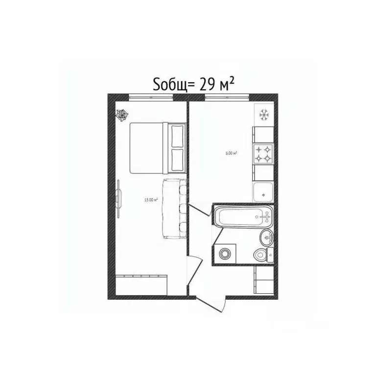 1-к кв. Брянская область, Брянск Московский просп., 13 (29.0 м) - Фото 0