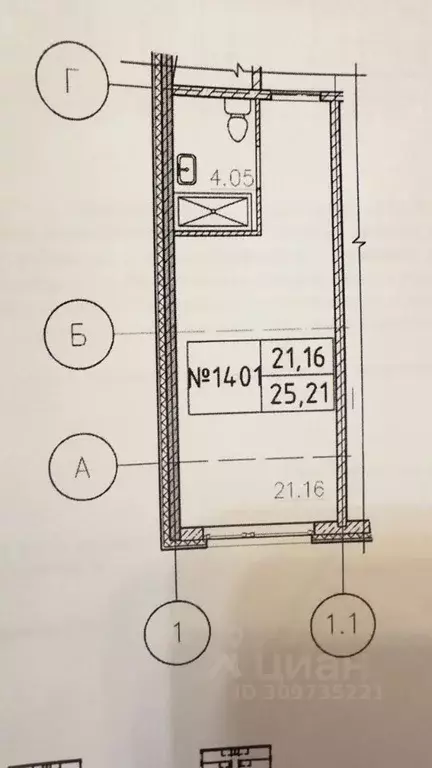 Студия Санкт-Петербург Магнитогорская ул., 51А (26.0 м) - Фото 1