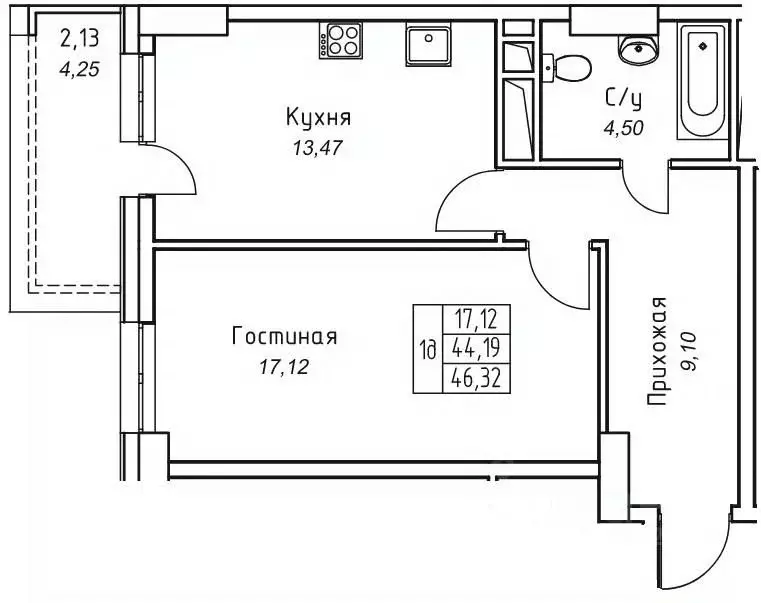 1-к кв. Саха (Якутия), Якутск 11-й кв-л,  (46.32 м) - Фото 1