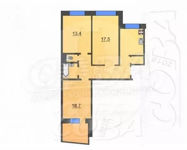 3-к. квартира, 65,8 м, 6/9 эт. - Фото 0