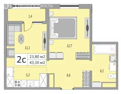 2-комнатная квартира: Оренбург, улица Юркина, 6 (43.1 м) - Фото 1