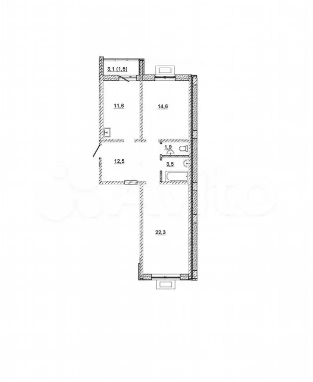 2-к. квартира, 65,7 м, 3/8 эт. - Фото 1