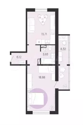 1-к. квартира, 46,7 м, 5/10 эт. - Фото 0
