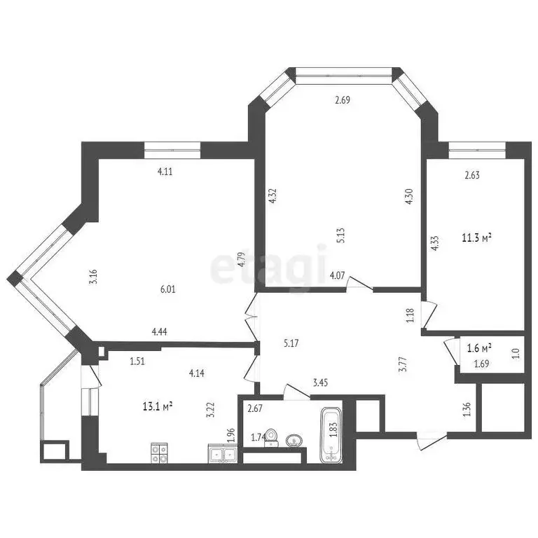 3-комнатная квартира: Тюмень, Первомайская улица, 50 (88.3 м) - Фото 1