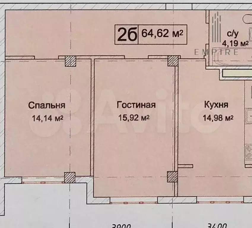 2-к. квартира, 64,6 м, 11/12 эт. - Фото 0