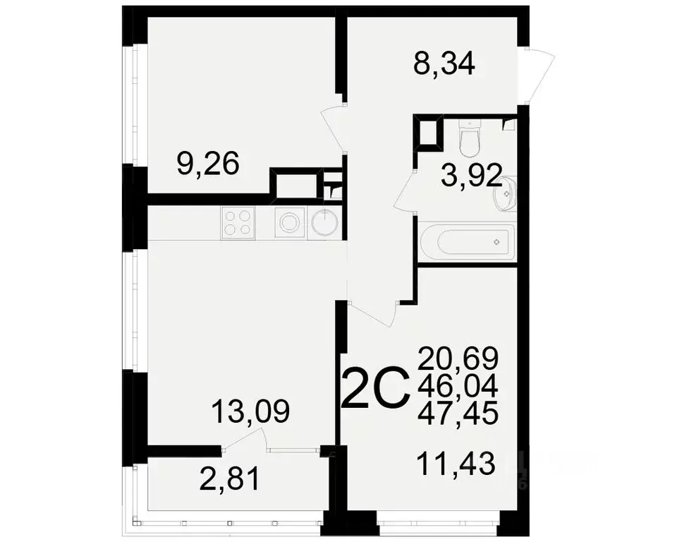 2-к кв. Рязанская область, Рязань Аура жилой комплекс (46.04 м) - Фото 1