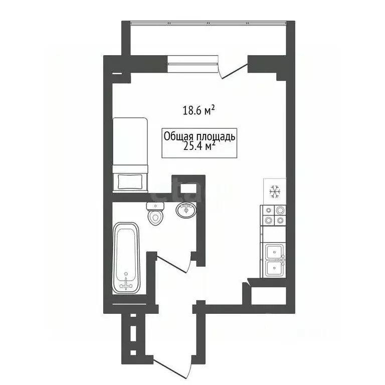 Студия Новосибирская область, Новосибирск Выборная ул., 99/4 (25.4 м) - Фото 2