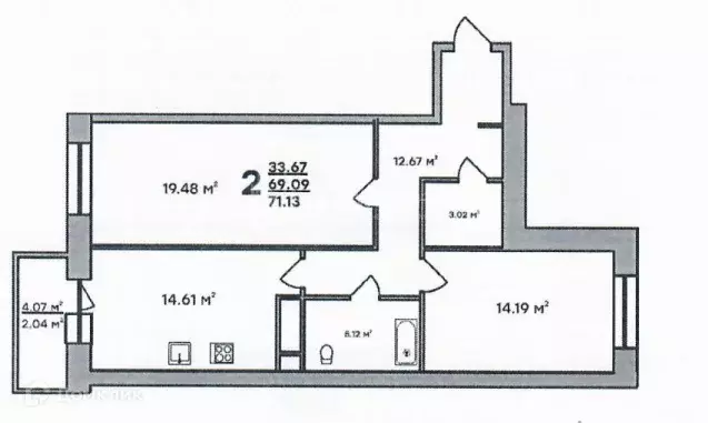 Продаётся 2-к квартира, 71.13 м - Фото 0