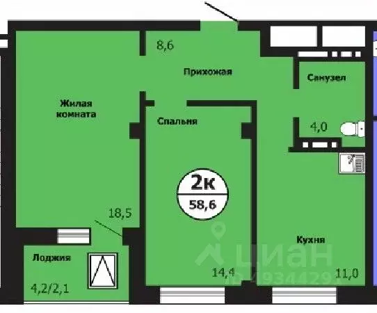 2-к кв. Красноярский край, Красноярск ул. Лесников, 51Б (58.5 м) - Фото 0
