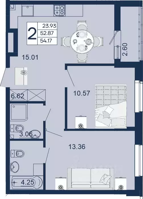 2-к кв. Краснодарский край, Краснодар  (54.17 м) - Фото 1