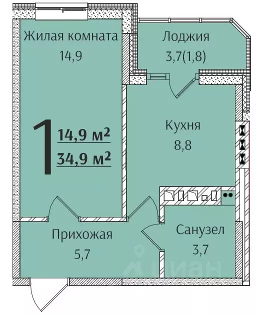 1-к кв. Ростовская область, Батайск  (34.9 м) - Фото 0