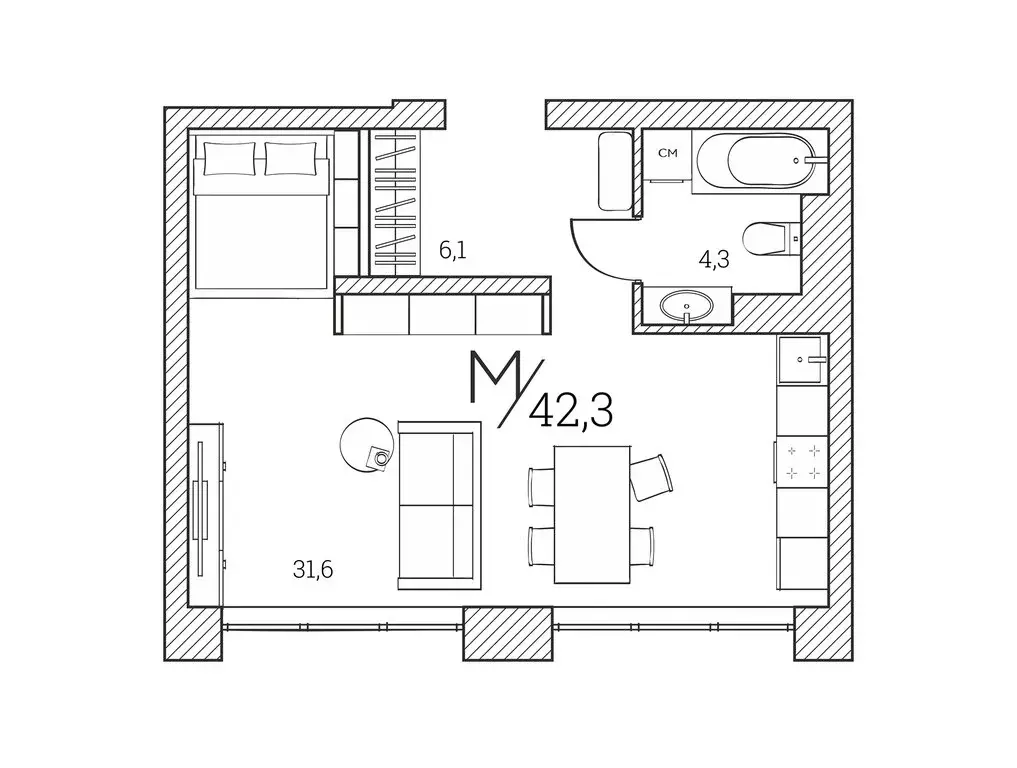 Квартира-студия: Тюмень, Первомайская улица, 1Аблок2 (42.3 м) - Фото 1