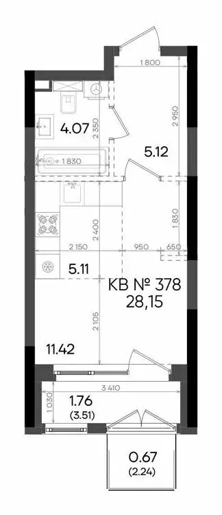 1-комнатная квартира: Казань, улица Аделя Кутуя, 181 (28.15 м) - Фото 0