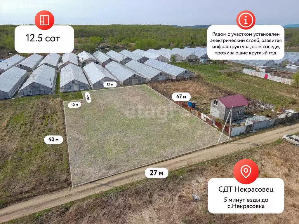 Участок в село Некрасовка, СНТ Некрасовец (12.54 м) - Фото 1