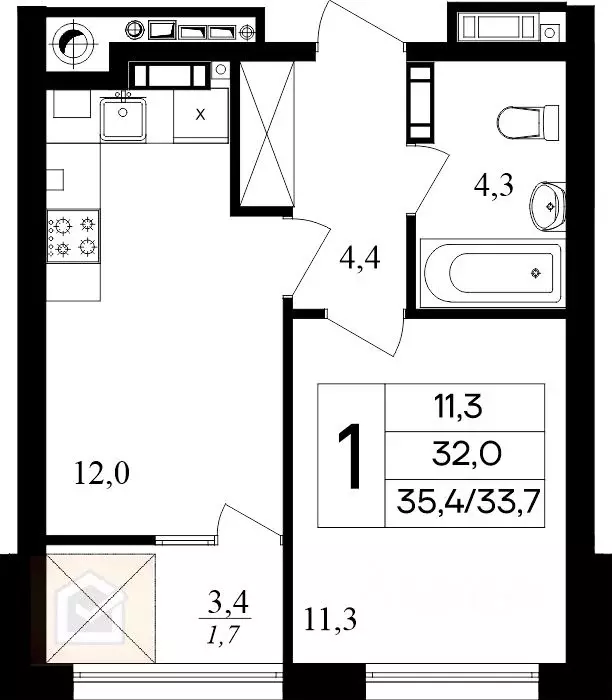 1-к кв. Севастополь ул. Маячная, 1 (35.4 м) - Фото 1