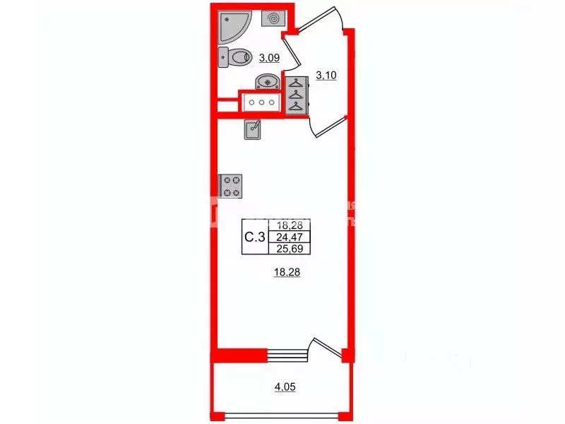 Студия Санкт-Петербург Дальневосточный просп., 19к1 (24.5 м) - Фото 2