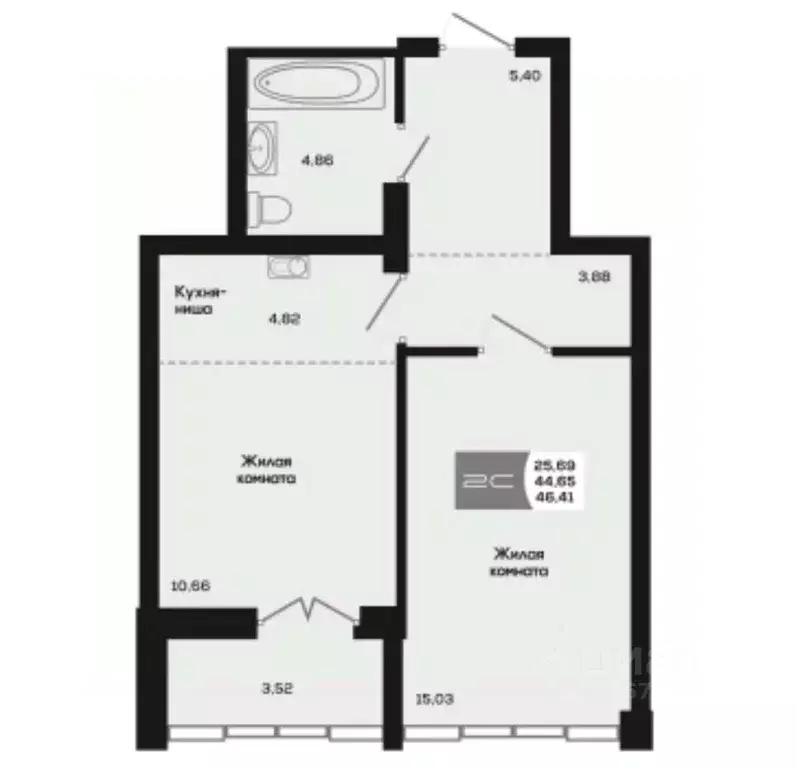 2-к кв. Новосибирская область, Новосибирск ул. Титова, 48 (44.65 м) - Фото 0