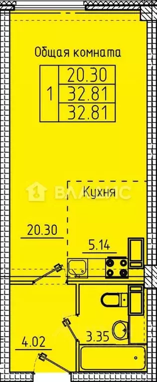 Студия Пензенская область, Пенза ул. 65-летия Победы, 31 (32.8 м) - Фото 1