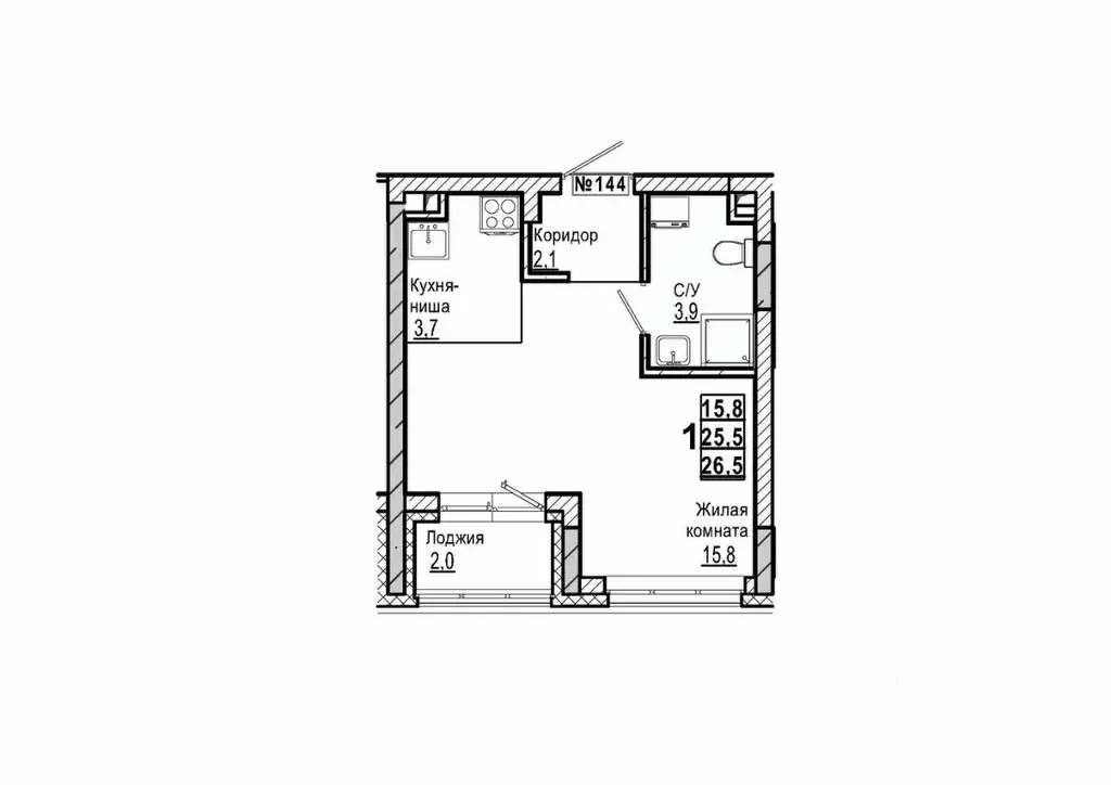Студия Нижегородская область, Дзержинск 56-й кв-л,  (26.5 м) - Фото 1