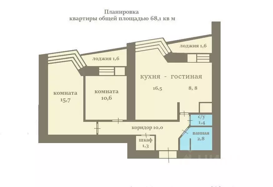 3-к кв. Санкт-Петербург просп. Культуры, 14к1 (68.1 м) - Фото 1