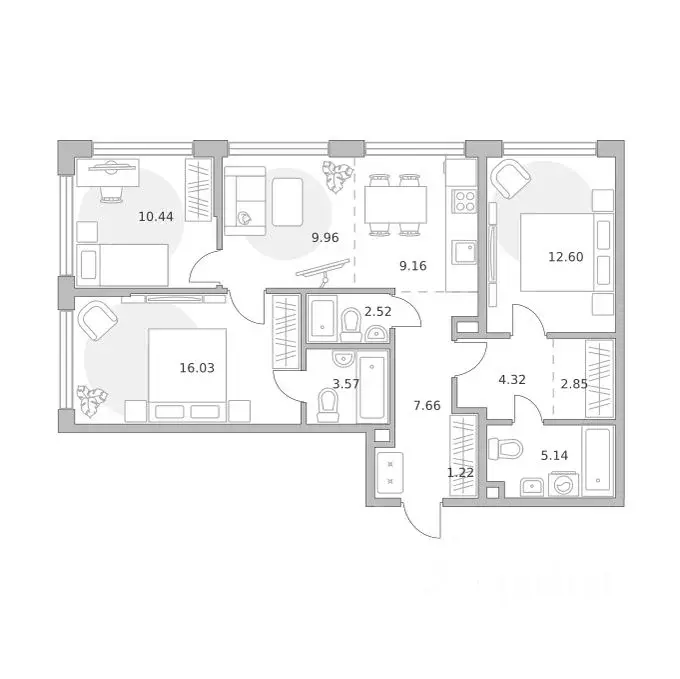 4-к кв. Москва ул. Народного Ополчения, 34С4 (85.47 м) - Фото 1