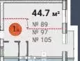 1-к. квартира, 44,7м, 2/3эт. - Фото 1