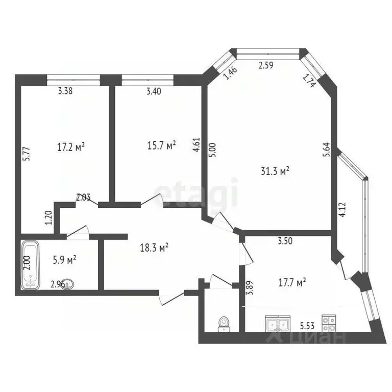 3-к кв. Омская область, Омск ул. Перелета, 7к3 (114.0 м) - Фото 1