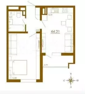 1-к. квартира, 44,2 м, 5/14 эт. - Фото 0