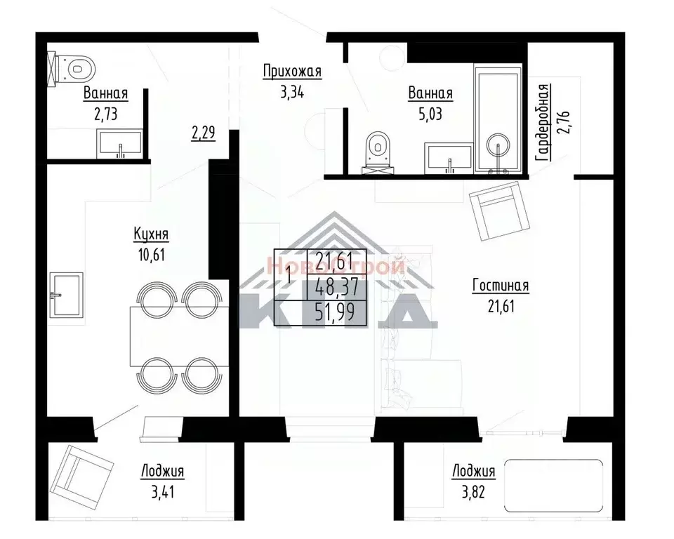 1-к кв. Омская область, Омск ул. Леонида Маслова, 7 (52.0 м) - Фото 1