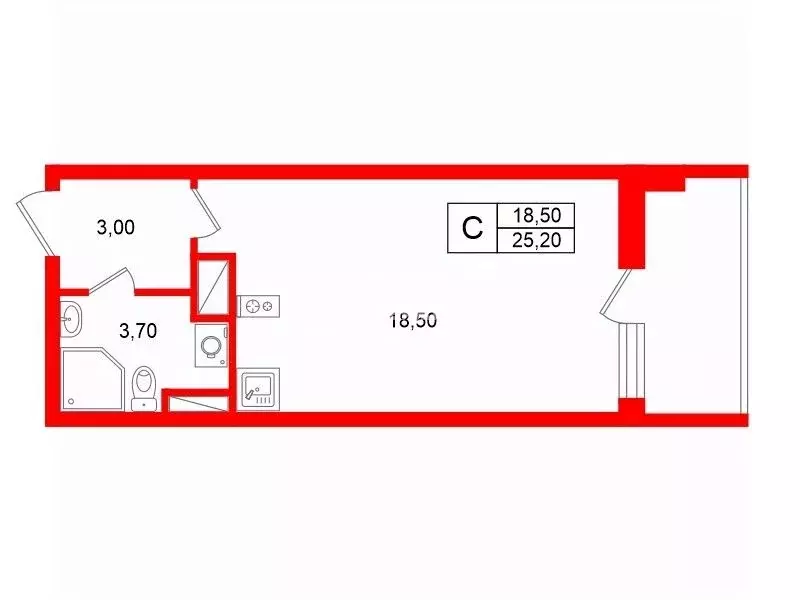 Студия Санкт-Петербург Комендантский просп., 62 (25.2 м) - Фото 2