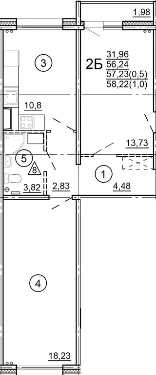 Продаётся 2-к квартира, 56.58 м - Фото 1