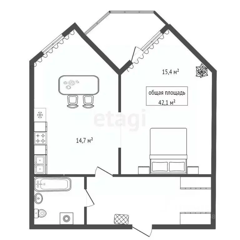 1-к кв. Новосибирская область, Бердск МК Сибиряк тер., к1 (42.1 м) - Фото 2