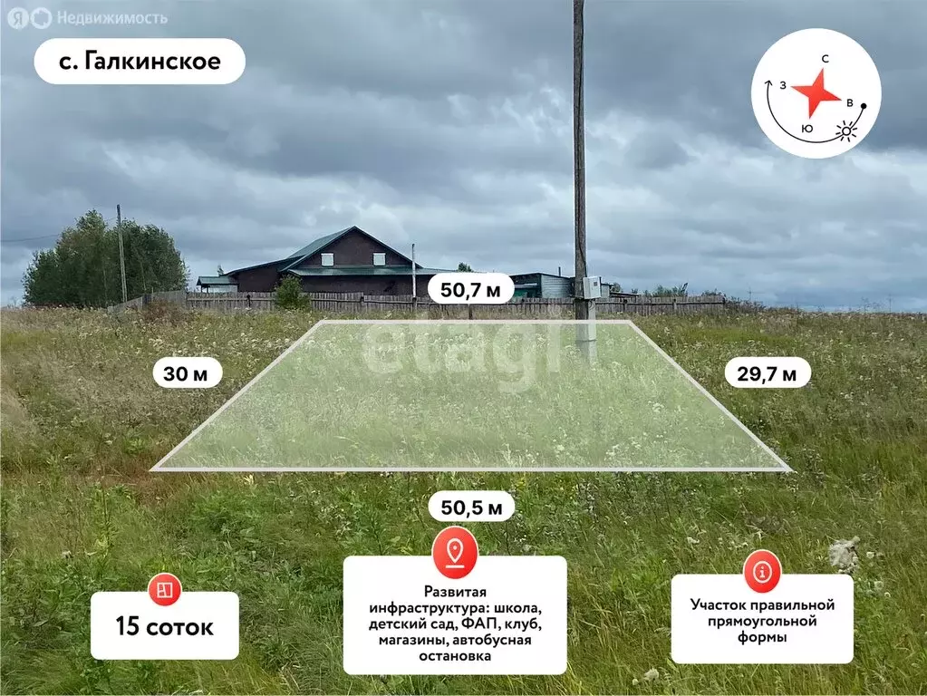 Участок в село Галкинское, Солнечная улица (15 м) - Фото 2