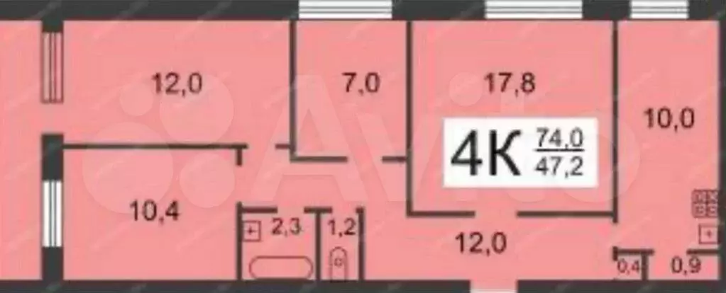 4-к. квартира, 72,9 м, 8/12 эт. - Фото 0