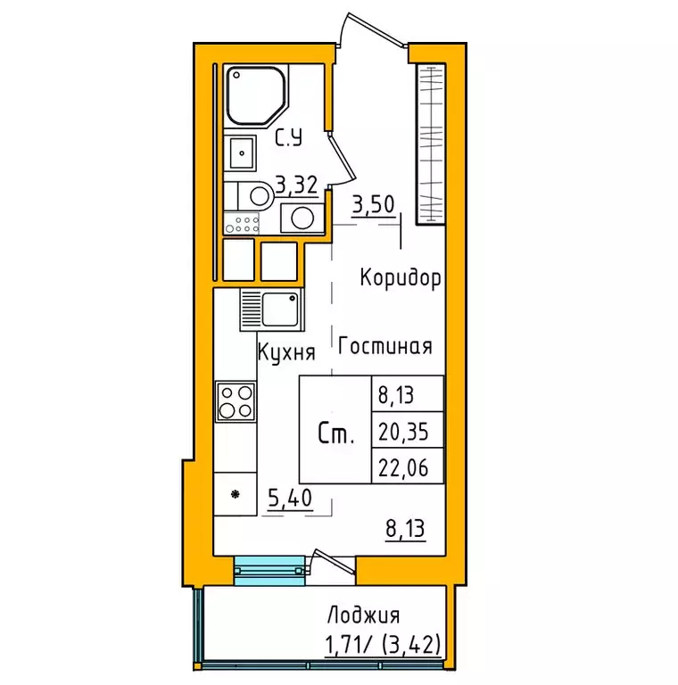 1-комнатная квартира: Уфа, улица Валерия Лесунова, 18 (22.09 м) - Фото 1
