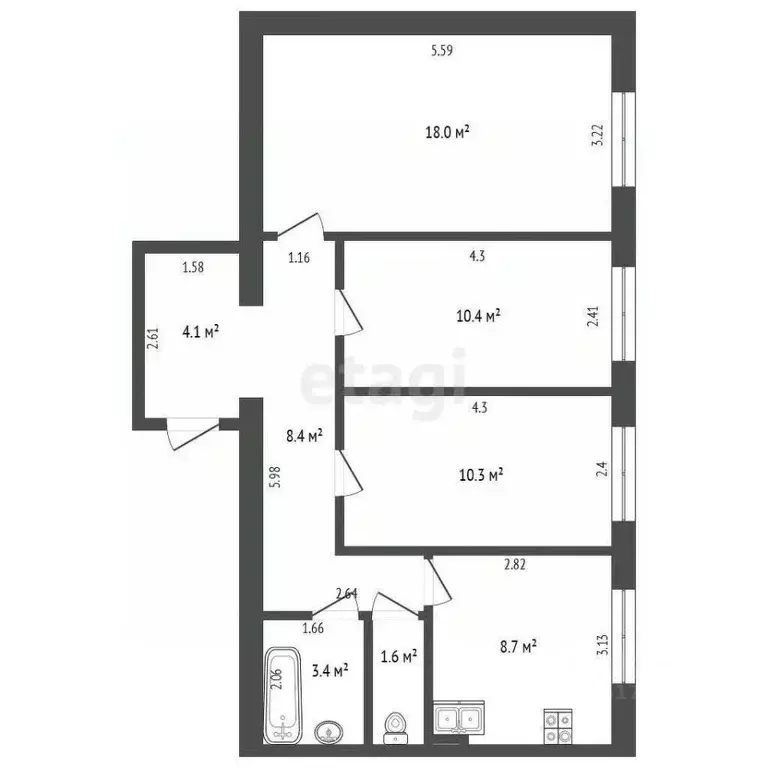 3-к кв. Ямало-Ненецкий АО, Новый Уренгой ул. Пушкинская, 4 (64.9 м) - Фото 1