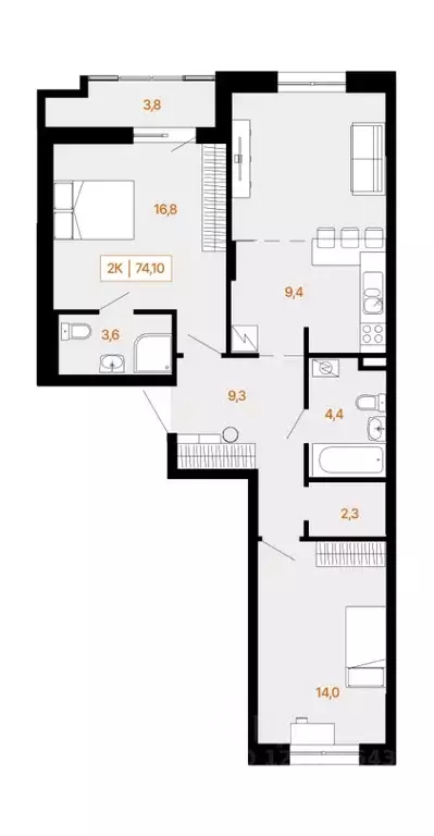2-к кв. Ханты-Мансийский АО, Ханты-Мансийск Самаровская ул., 2А (74.6 ... - Фото 0