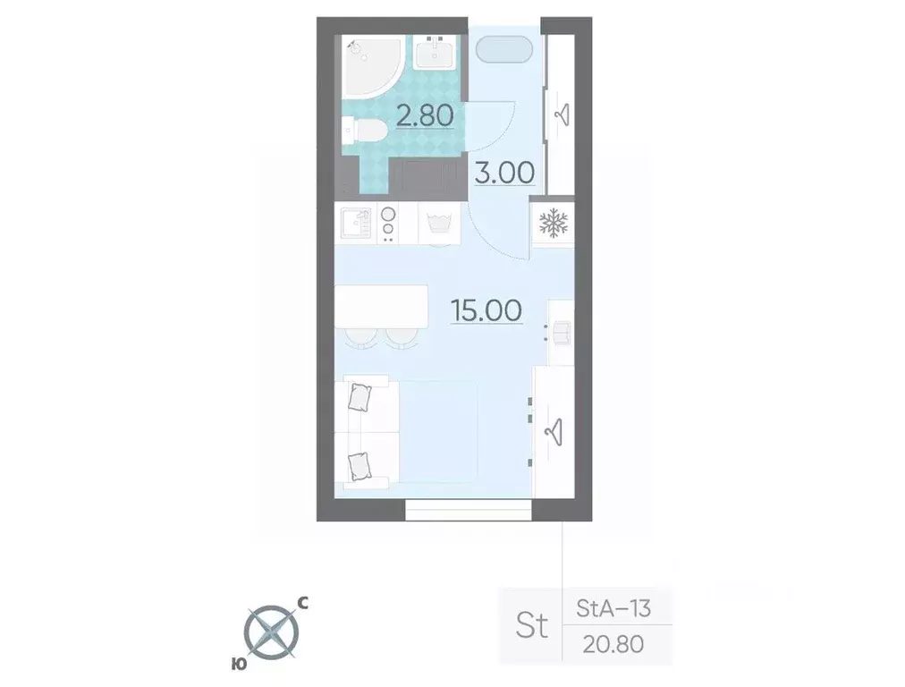 Студия Санкт-Петербург ул. Пахомовская, 12к2 (20.8 м) - Фото 0