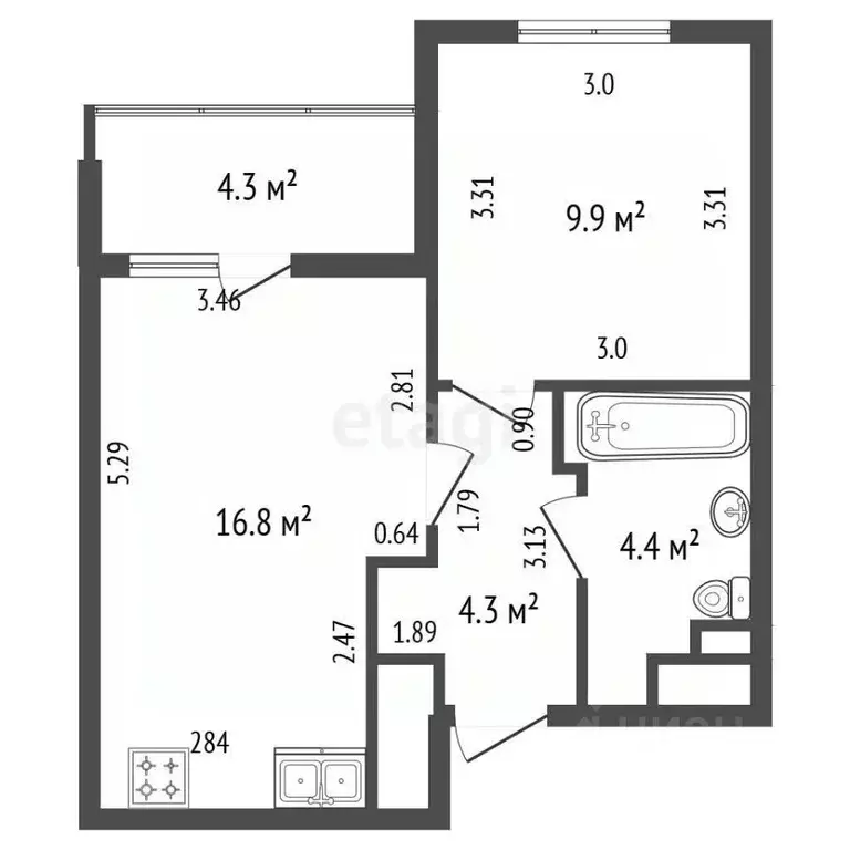 1-к кв. Санкт-Петербург ул. Верхне-Каменская, 9к1 (38.0 м) - Фото 2
