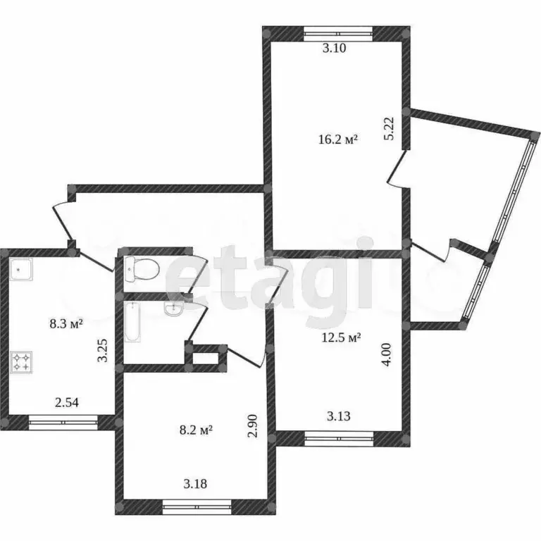 3-к. квартира, 58,9 м, 7/9 эт. - Фото 0