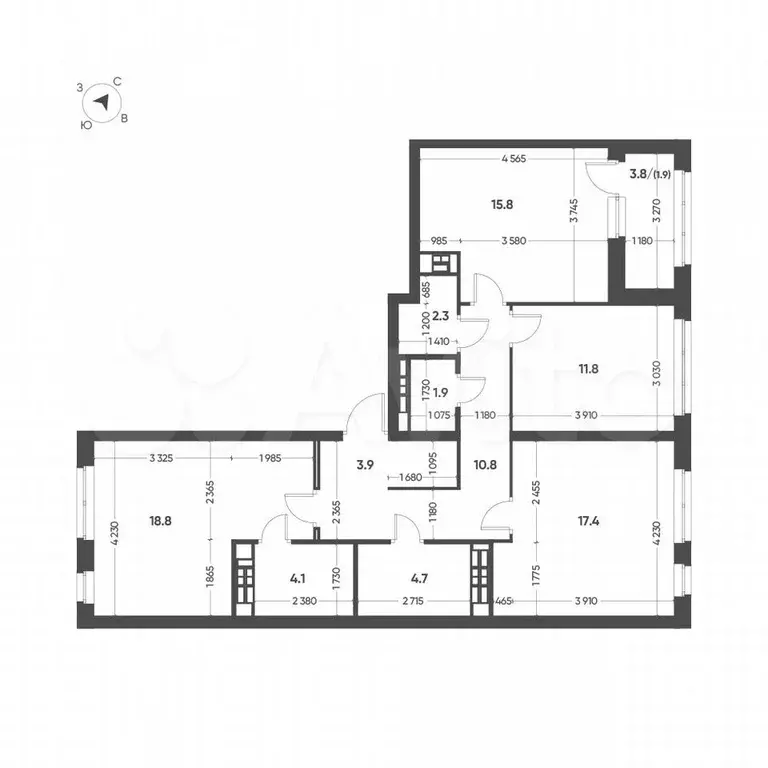 3-к. квартира, 93,4 м, 6/8 эт. - Фото 1