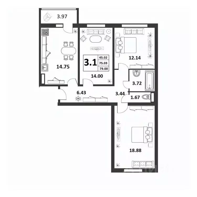 3-к кв. Новгородская область, Великий Новгород ул. Якова Павлова, 15 ... - Фото 0