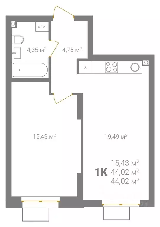 1-к кв. Нижегородская область, Нижний Новгород Ветеринарная ул. (44.02 ... - Фото 2