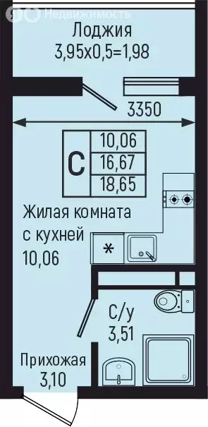 Квартира-студия: село Небуг, квартал Спортивный (18.65 м) - Фото 0