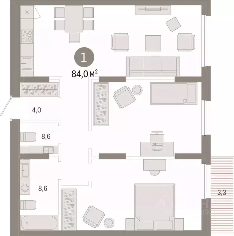 1-к кв. Тюменская область, Тюмень ул. Республики, 203к1 (84.02 м) - Фото 1