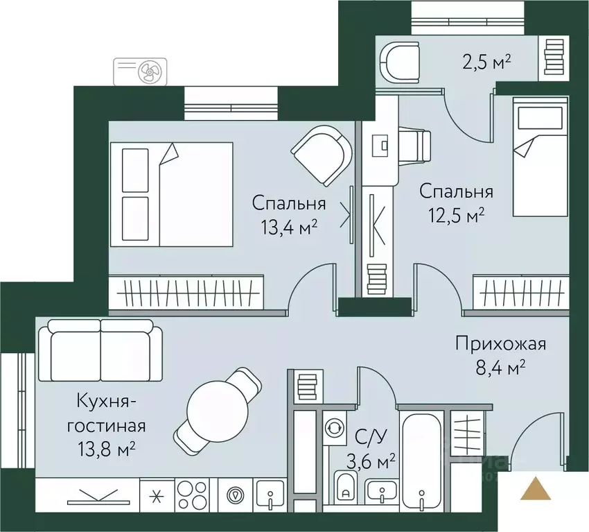 2-к кв. Волгоградская область, Волгоград Новосибирская ул., 74с1 (54.2 ... - Фото 0