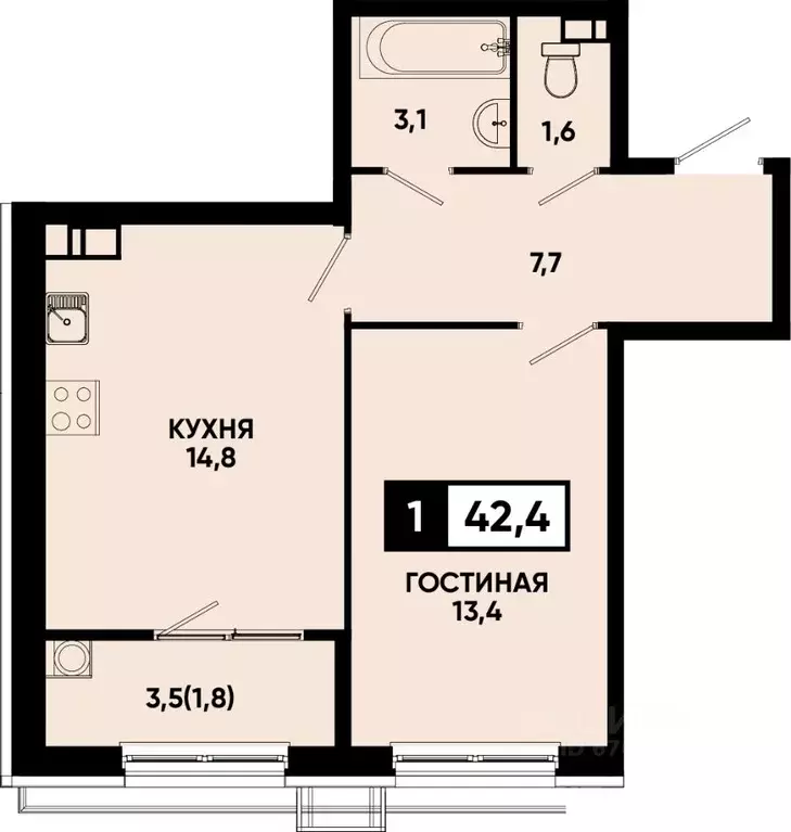 1-к кв. Ставропольский край, Кисловодск Моя Легенда жилой комплекс ... - Фото 1