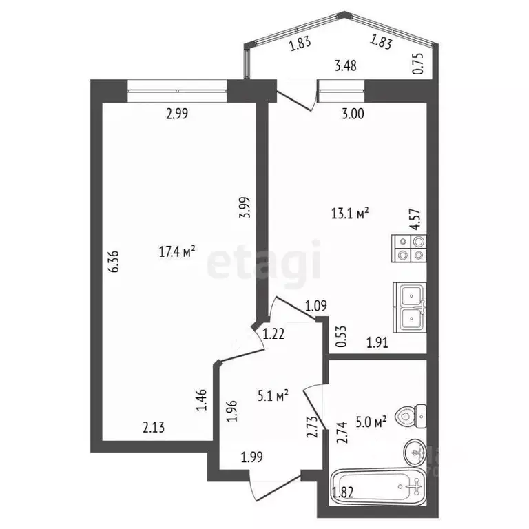 1-к кв. Санкт-Петербург ул. Федора Котанова, 5к2 (40.6 м) - Фото 2