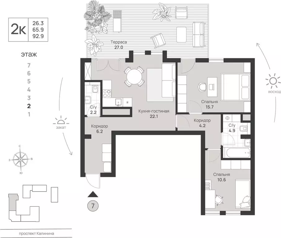 2-комнатная квартира: Калининград, проспект Калинина, 111 (92.9 м) - Фото 1